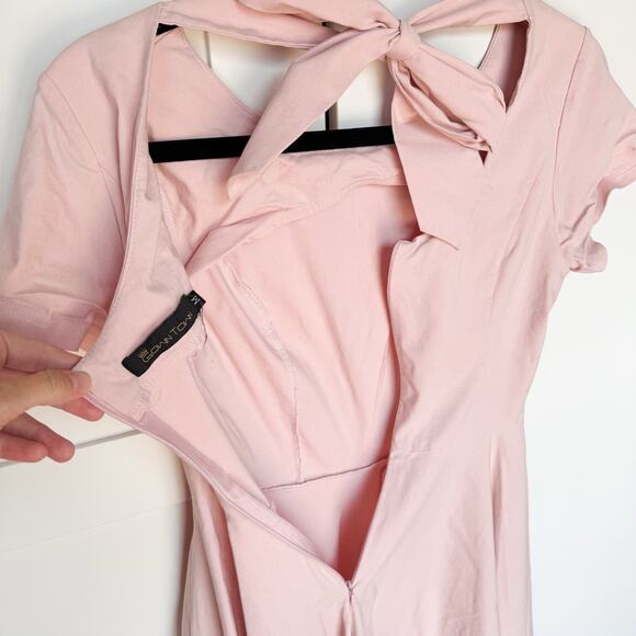 Gown Town Vintage Inspired Swing Dress, Midi, Pink Medium 1950s Bow Neck - Picture 11 of 14